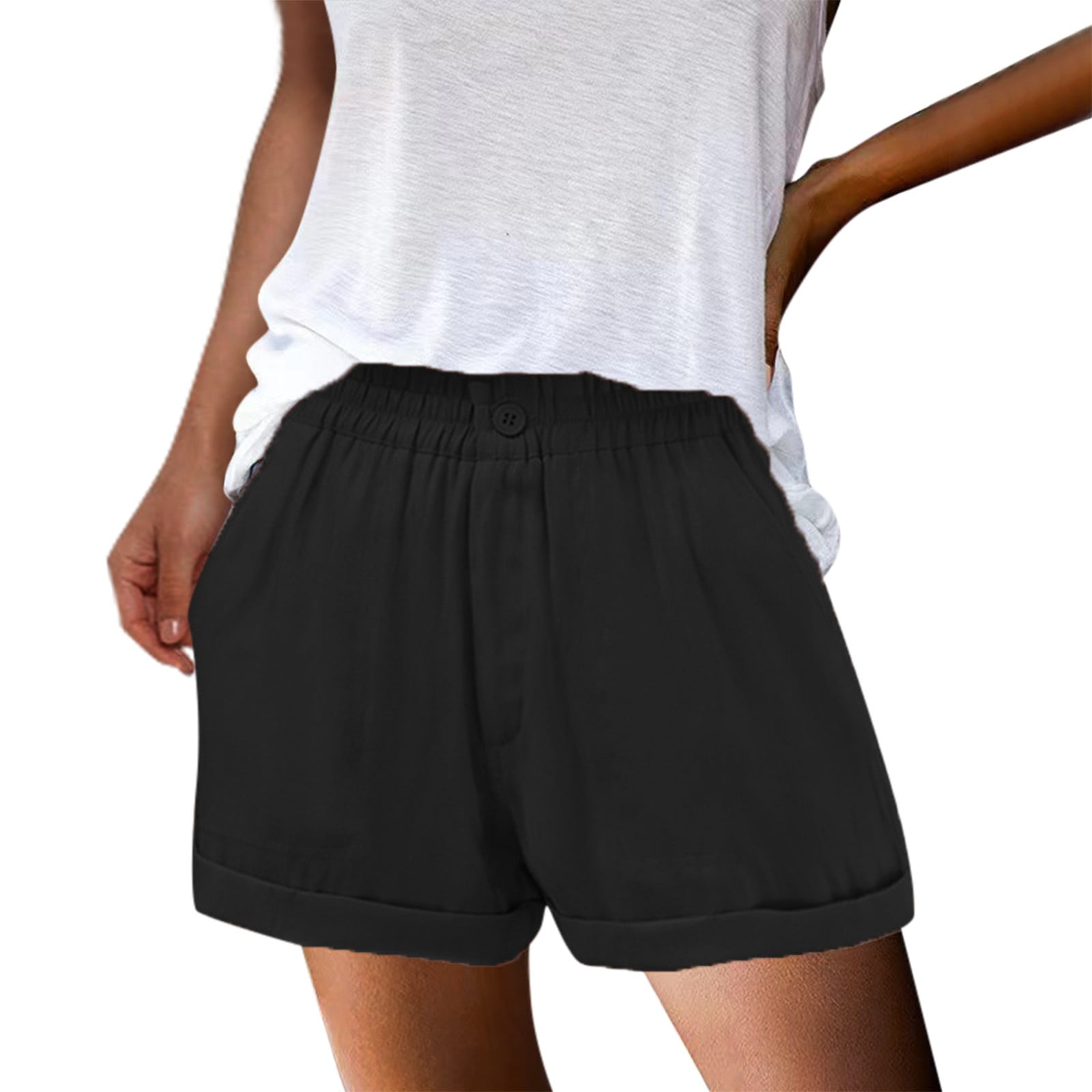 gvdentm Womens Shorts Womens Summer Casual High Waist Shorts Solid