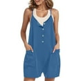 thumbnail image 6 of Button Down Rompers for Women Casual Shorts Trendy Vacation Loose Sleeveless Beach Romper Jumpsuits with Pockets, 6 of 8