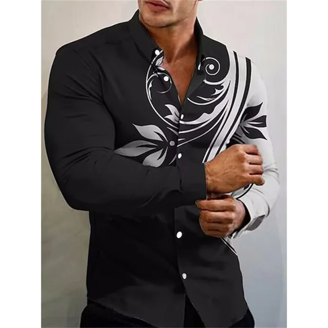 Camisas de lujo de moda 2024 para hombre, camisa con cuello vuelto, camisa informal con estampado de flores, camisetas de manga larga, ropa para hombre, cárdigan de graduación