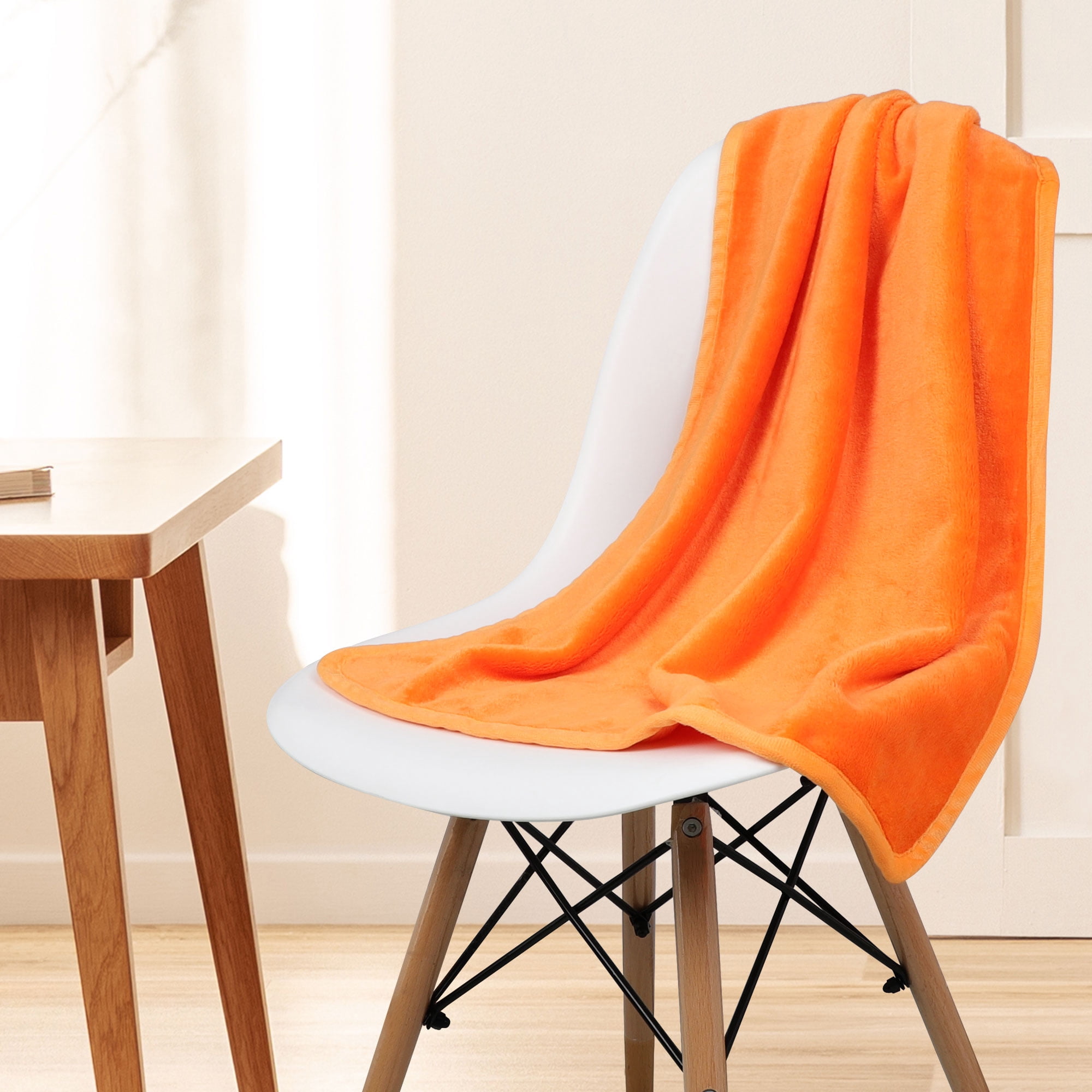 Unique Bargains Flannel Fleece Blanket Soft Luxury Hemmed Orange 23"x30"