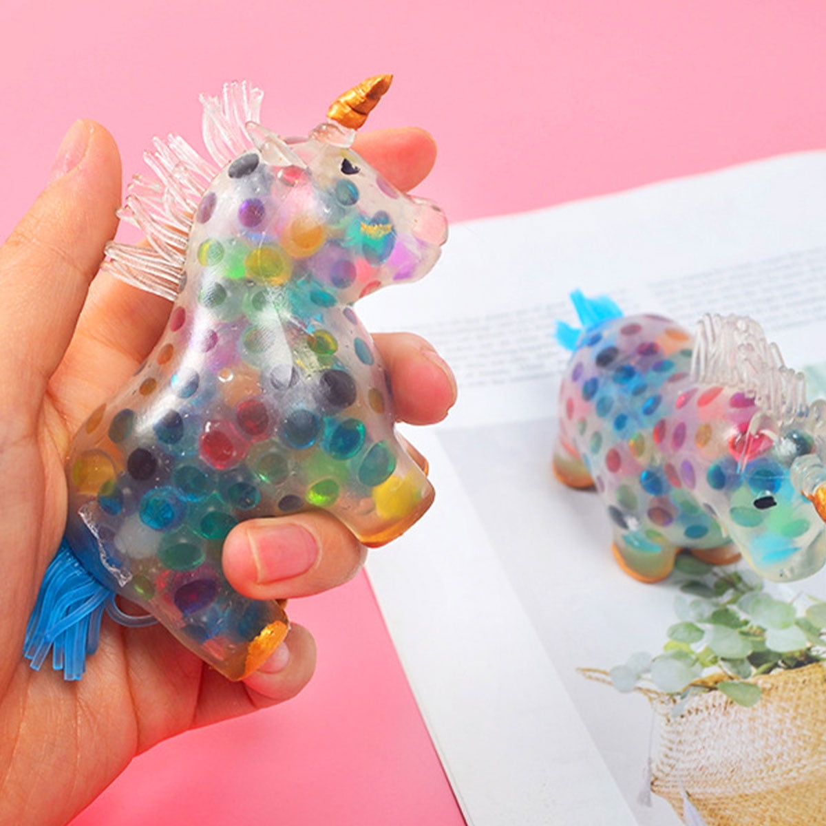 Colorful Gel Water Beads Balls Inside Promote Anxiety and Stress Relief or Adults Boys Promote Calm Focus and Play YAOJITYO 8-Pack Unicorn Squishy Stress Balls Toy for Girls 