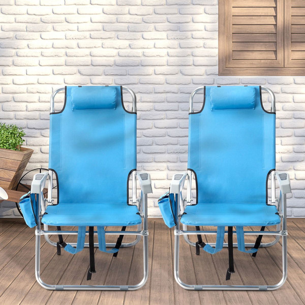 Blue Elevated Beach Chair - 5-Position Adjustable Aluminum Frame, 600D Polyester, Cup Holder & Storage for Outdoor Activities
