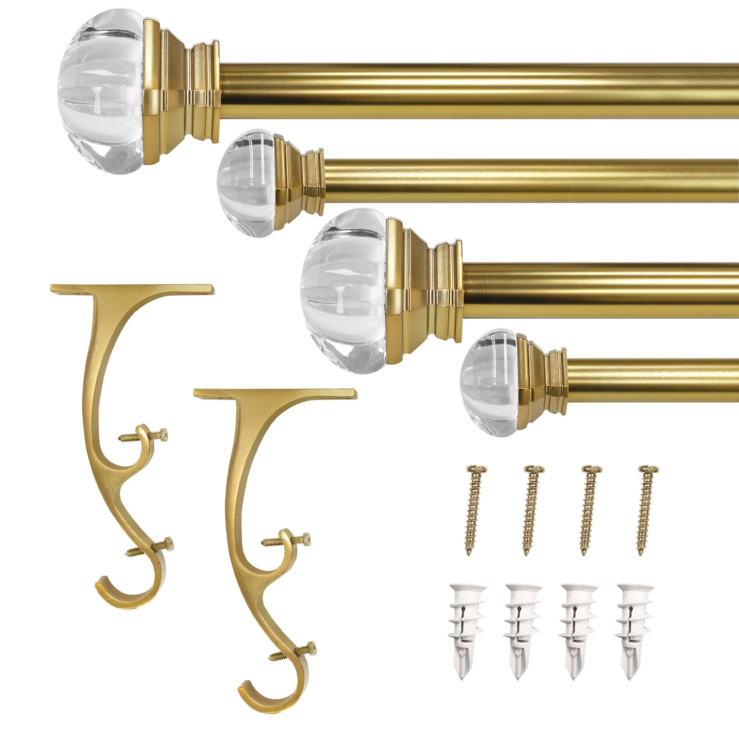 Lumi 36 in. - 72 in. Telescoping 1 in. Double Curtin Rod Kit in Champagne with Crystal Square Finials