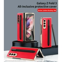 Galaxy Z Fold 3 Case, Luxury Business Pu Leather Slim Thin Lightweight Full Protection Durable Case with S Pen Holder for Samsung Galaxy Z Fold 3 5G 2021 Phone Cover,Red