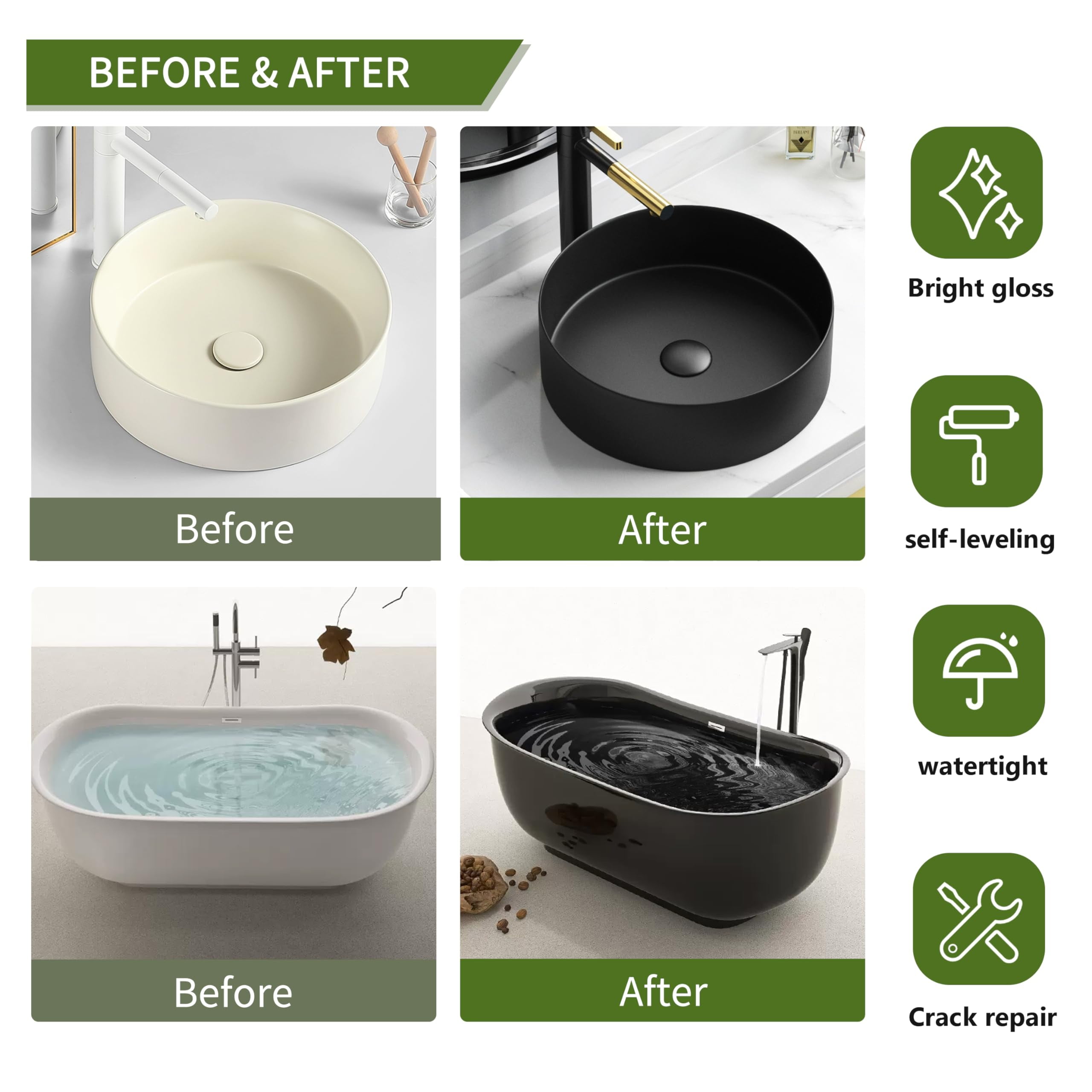 4 Pack Black Spray Tub and tile Paint,Bathroom Wallpaper,Bathtub and Tile Spray Ceramic Paint, Aerosol Bathtub and Tile Refinishing Kit, for Porcelain Fiberglass Ceramics, DIY Countertop Paint Kit,fo