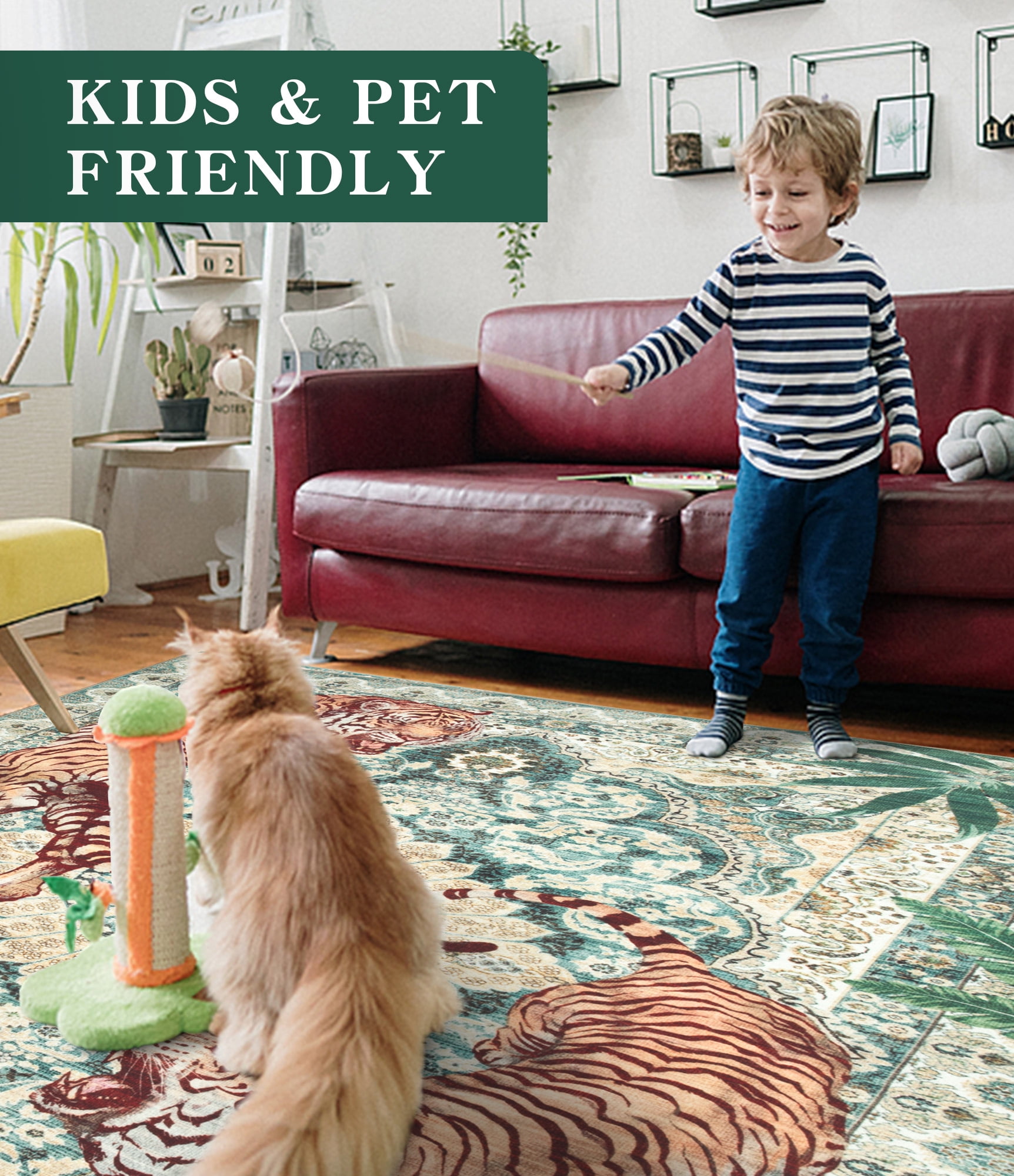 ChakmeOne Area Rugs 9x12 Ft Rugs for Living Room，Animal Print, Machine Washable, Non-Slip Stain Resistant Soft Carpet for Bedroom, Dining Room, Farmhouse, Nursery, Hallway Home Decor