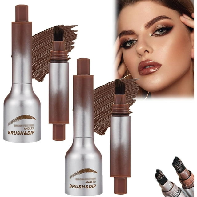 Primelith Sourcils, Primelith Stylo Sourcils 4d, Brosse Inclinée pour Sourcils et Trempage, Brosse Instantanée pour Sourcils, Brosse Inclinée Imperméable à Séchage Rapide (Chocolat*2)
