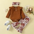 thumbnail image 2 of CAICJ98 Newborn Baby Girl Clothes Infant Long Sleeve Romper Flared Pants Headband Set 3pcs Fall Winter Outfits Brown,Size 12-18 Months, 2 of 7