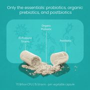 Probiotics 70 Billion CFU – 15 Probiotic strains + Organic Prebiotic+ Postbiotic 3-in-1 Complete – Promotes Healthy Digestive & Immune Function –Gas, Bloating, Constipation Support – for Men & Women