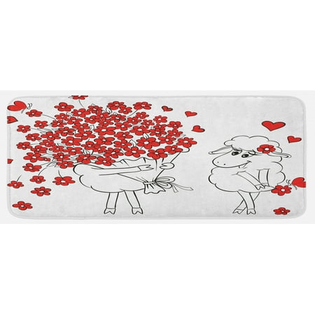 

Valentine Kitchen Mat Lover Goats Bunch of Heart Bouquet Valentines Honeymoon Wedding Caricature Graphic Plush Decorative Kitchen Mat with Non Slip Backing 47 X 19 Red White by Ambesonne