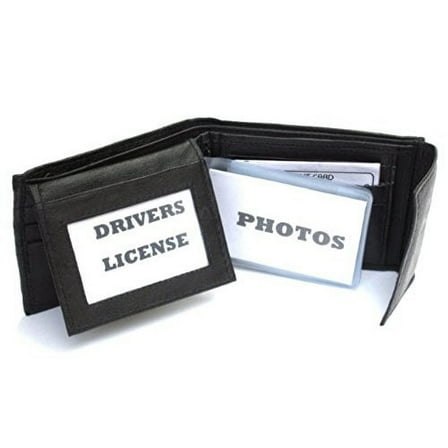 Mens Black Leather Wallet Lamb Bifold W Coin Pouch 795