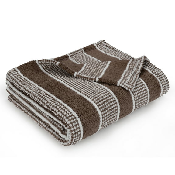 Tirrinia Clearance Striped Acrylic Blanket TV Throw 50" x 60", Super Soft Warm Comfy Blankets Bedding Couch Cabin Decorative All Season Throws, Brown