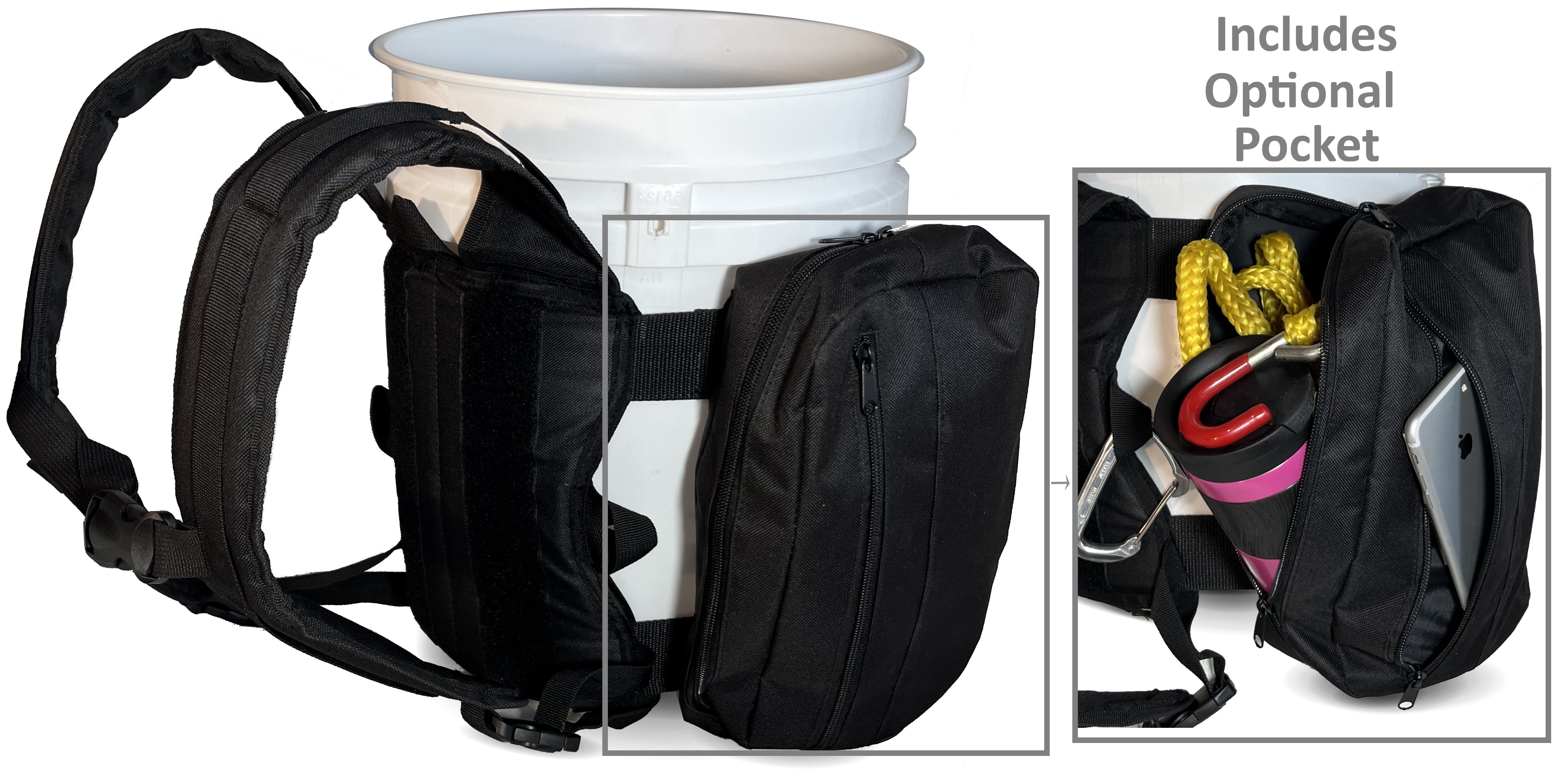 Backpack for 5 Gallon Buckets for Ice Fishing, Picking Apples and Sports  (black) 