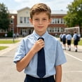 thumbnail image 6 of Guluxicc Button Up Shirts for Kids Boys Short Sleeve Solid Color School Uniform Tops with Tie Casual Summer Collared Shirts with Pockets, 6 of 9