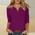 thumbnail image 2 of DENGDENG Womens 3/4 Length Sleeve Tops Under $10 Elbow Casual T Shirts Work V Neck Summer Shirts Fashion 2025 Three Quarter Length Blouse Clearance Business Pullover Top Dark Purple 3XL, 2 of 6