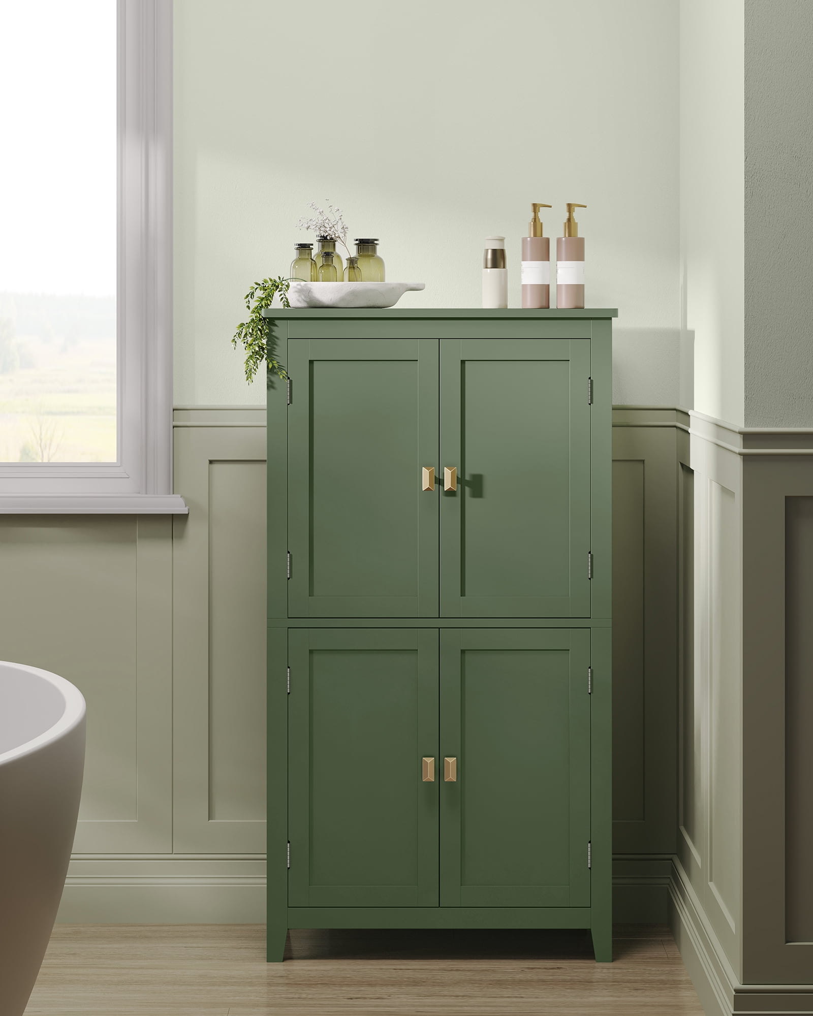 Floor Storage Cabinet,  Storage Unit, Freestanding Cabinet with 4 Doors, 11.8 x 23.6 x 43.3 Inches, Forest Green
