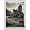 thumbnail image 1 of Dream Tapestry, Explore Dream Discover Slogan on Eilean Donan Castle Highlands Scotland, Wall Hanging for Bedroom Living Room Dorm Decor, 60"W X 80"L, Dark Taupe and Pale Grey, by Ambesonne, 1 of 2