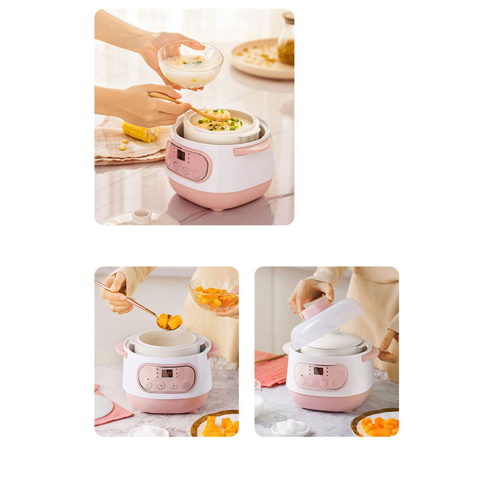 Electric Stew Pot 1L 200W Anti Dry Burn Safe Intelligent Ceramic Cooker for Porridge Rice Soup US Plug 110V
