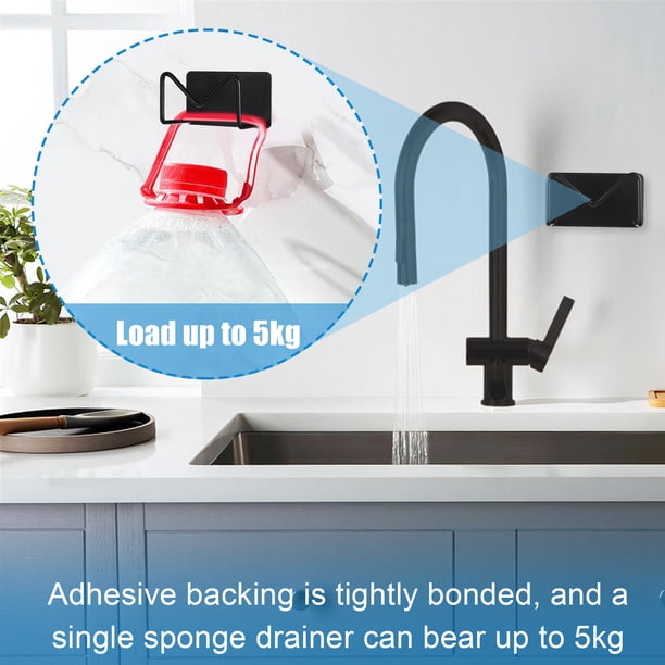 Yuarrent Soporte de esponja resistente al agua y al óxido, acero inoxidable de primera calidad, secado rápido y ahorro de espacio, 2 piezas Organizadores de utensilios de cocina negro