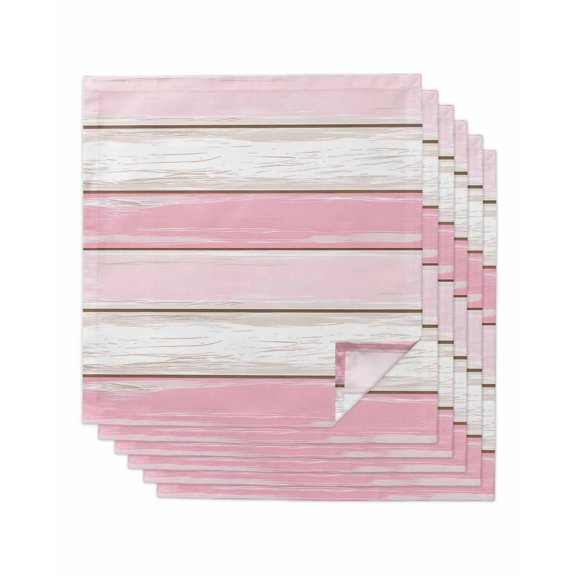 nqOlkjepod Wood Grain Pink Cloth Napkins Set of 6 Reusable Dinner Napkins, Modern Geometric Watercolor Striped Cocktail Napkin Washable Table Napkins for Wedding/Holiday Party/Baby Shower 20"x20"