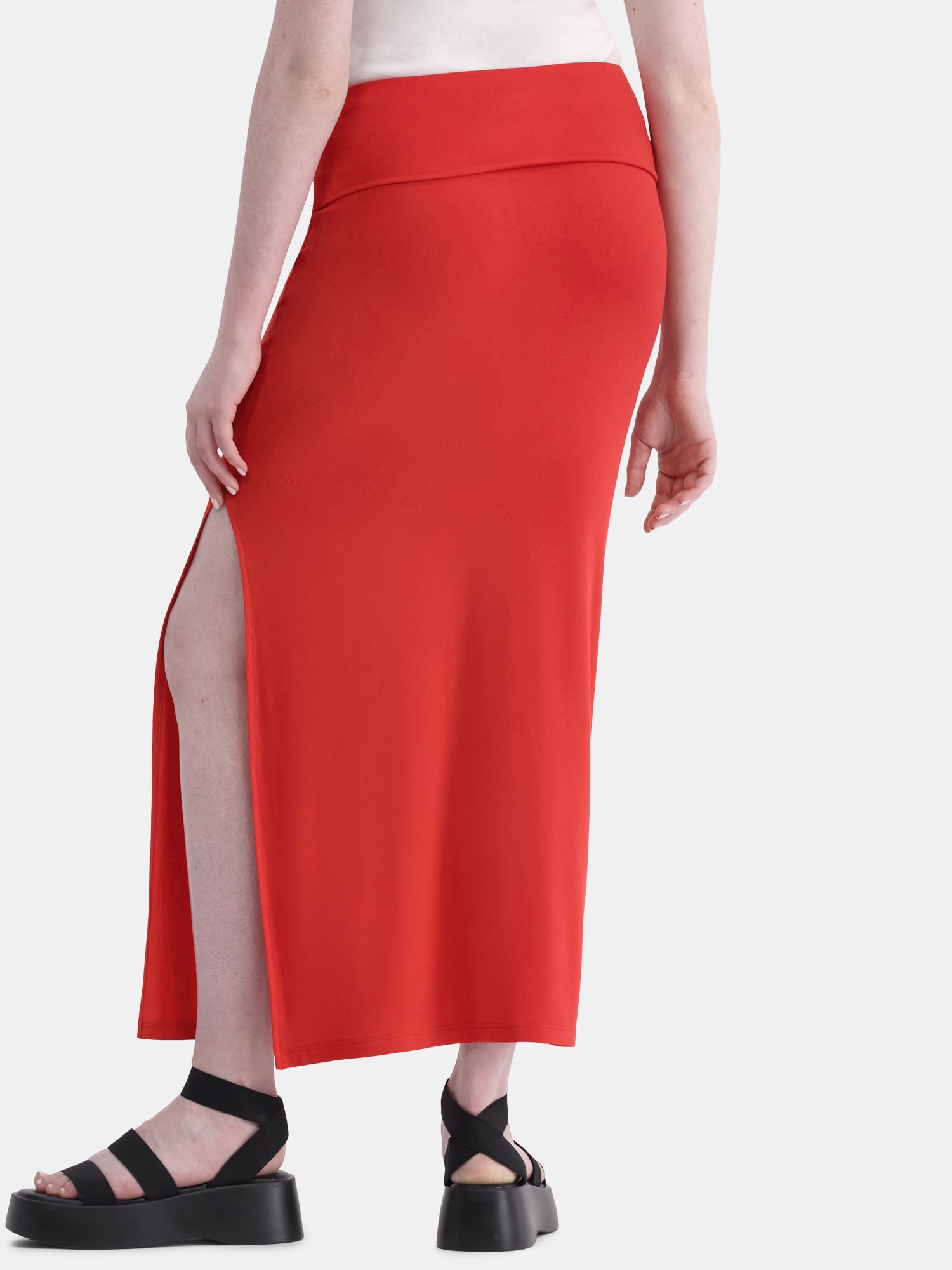 No Boundaries Knit Foldover Slit Maxi Skirt - High-Rise - 40