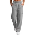 thumbnail image 3 of Trousers Pants For Women Fashion Women Casual High Waist Loose Pocket Straight Solid Long Pants Gray L, 3 of 9