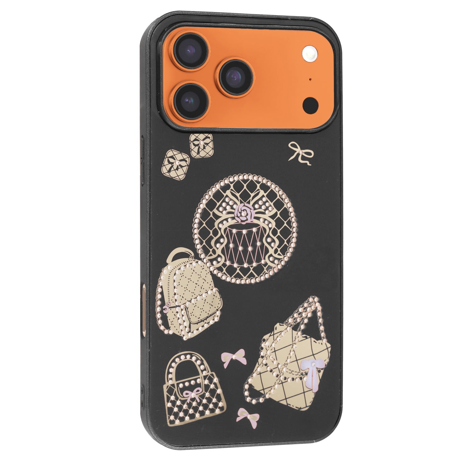 Diamond Shiny Cases with Bag Design for iPhone 17 Pro Max - Black