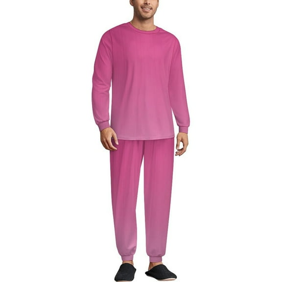 Gradually Pink Men's Pajama Set Sleepwear Pjs Lightweight Long Sleeve Crewneck Shirts and Bottoms Soft Comfy Sleep Sets XS