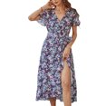 thumbnail image 1 of VISgogo Vestido sin mangas para mujer con cinturón ajustable, estampado floral, decoración de volantes, ropa de verano dividida VISgogo moda, 1 of 9