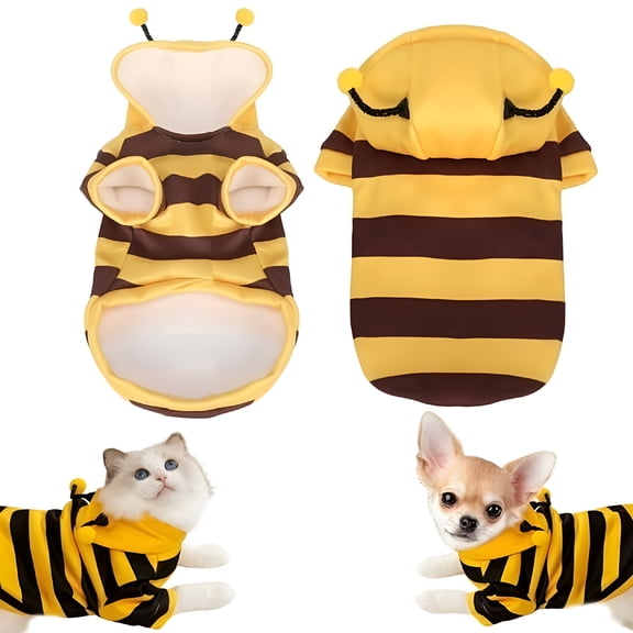 TELOLY Cute and Funny Dog Bee Costume, Pet Bee Role Play Hoodie, Pet Easter Halloween Party Supplies, Warm Winter Costume for Dogs and Cats of All Sizes, M