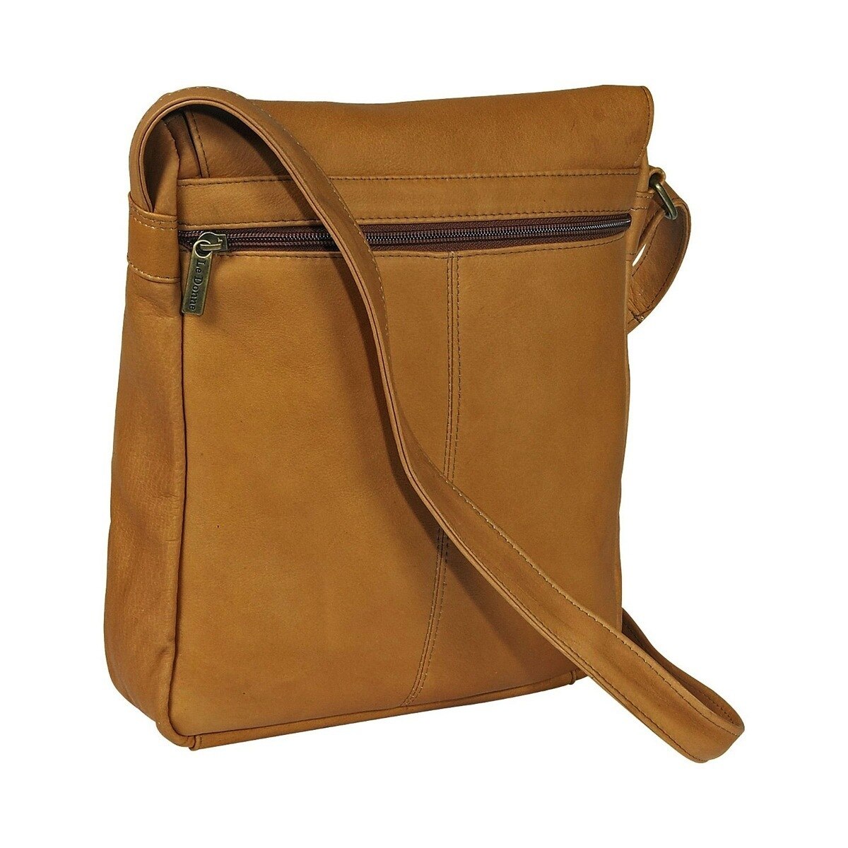 Le Donne Leather Vertical Flap Over Shoulder Bag H-149R - image 3 of 5