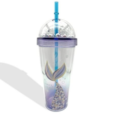 

Zeraty 15oz Tumbler Cups with Plating Lid and Straw - Mermaid Plastic Cup with Round Seal Insulated Double Wall Coffee Mug for Iced Water Juice Smoothie/Picnic Office Home/kids & Adult