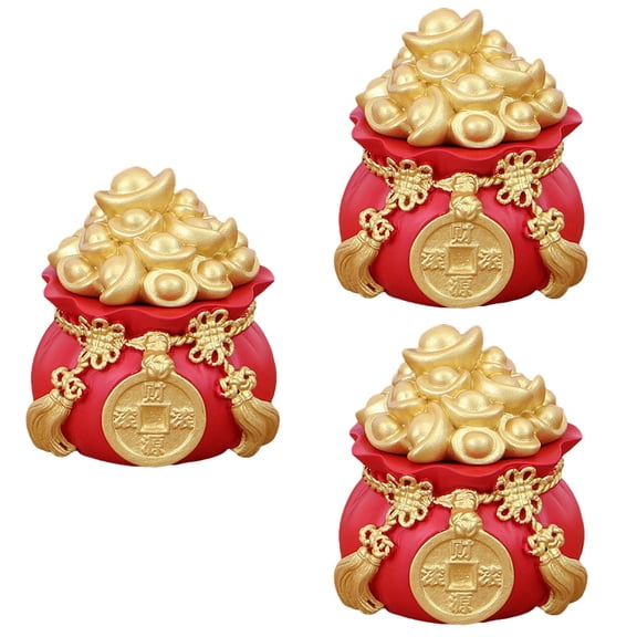 MLINS 3pcs Feng Shui Money Bag, Feng Shui Bag Money, Chinese Gold Pot, Chinese Fortune Figurines Feng Shui, Car Ornament, Lucky New Year Piggy Bank Jar, Feng Shui Money Bowl