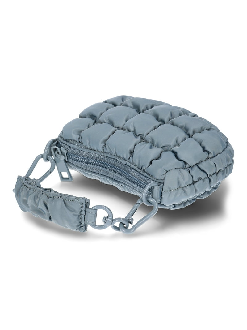 No Boundaries Women's Mini Quilted Hobo Bag Charm, Platinum