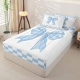 thumbnail image 3 of Homewish Kawaii Blue Bow Zipper Full Size Comforter Sets with Fitted Sheet and 2 Pillowcases for Girl, Cartoon Lattice Zipper Bedding Set, Reversible, 4pcs, 3 of 6
