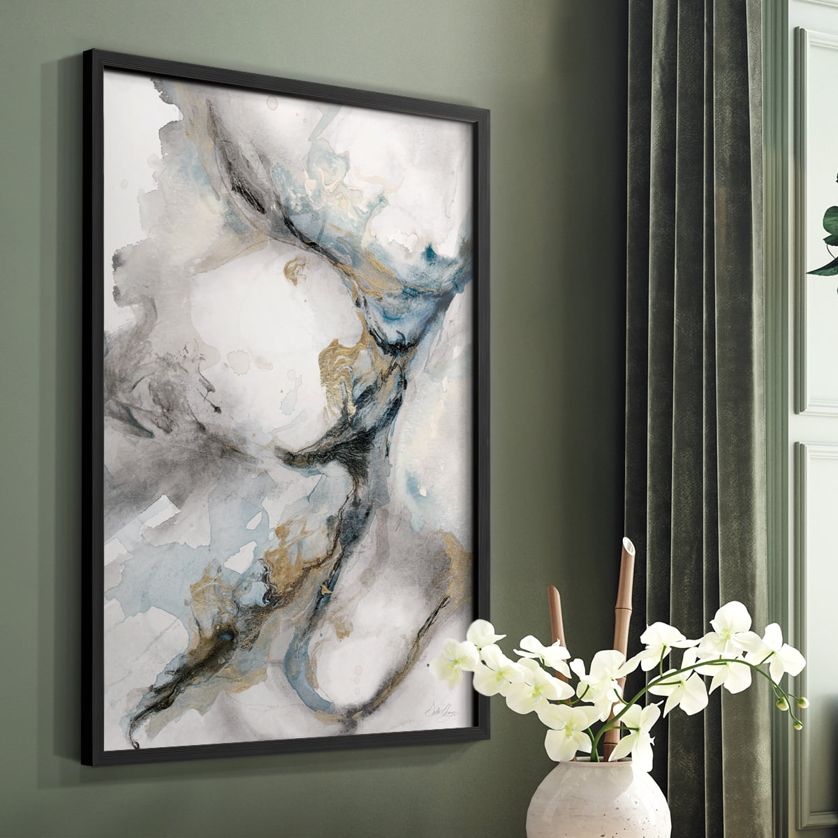 Meandering in Black Solid Wood 22 x 28 Framed Print