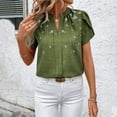 thumbnail image 2 of Tops de Color Sólido para las Mujeres Blusa de Manga Corta Plisada Hueca, Cuello de Pie Top de Moda Casual, 2 of 8