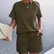 thumbnail image 1 of ICHUANYI Clearance Women's Spring And Summer Plain Round Neck Ruffle Short Sleeve Shorts Casual Suit ICHUANYI "ICHUANYI", 1 of 5