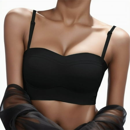 BYHONG Women s Low Back Bra Wire Backless Bra Convertible Spaghetti Strap Seamless Sleeping Bralette Bra for Women Black 85/38