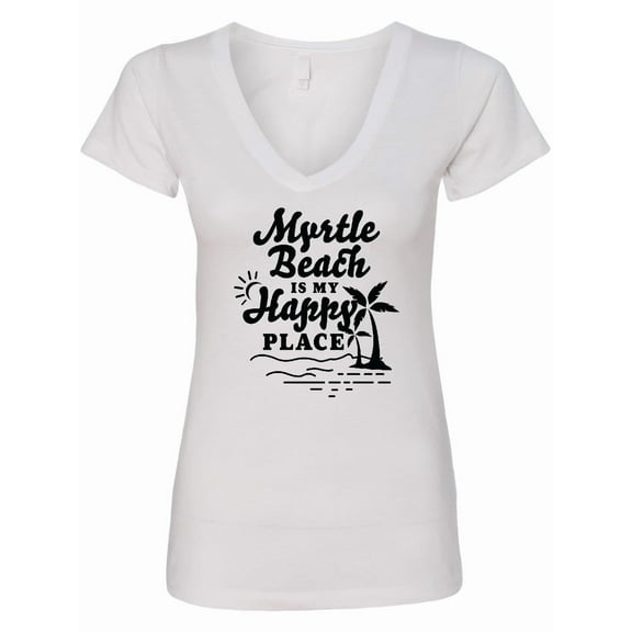 Inktastic Myrtle Beach is My Happy Place with Palm Trees Women's V-Neck T-Shirt