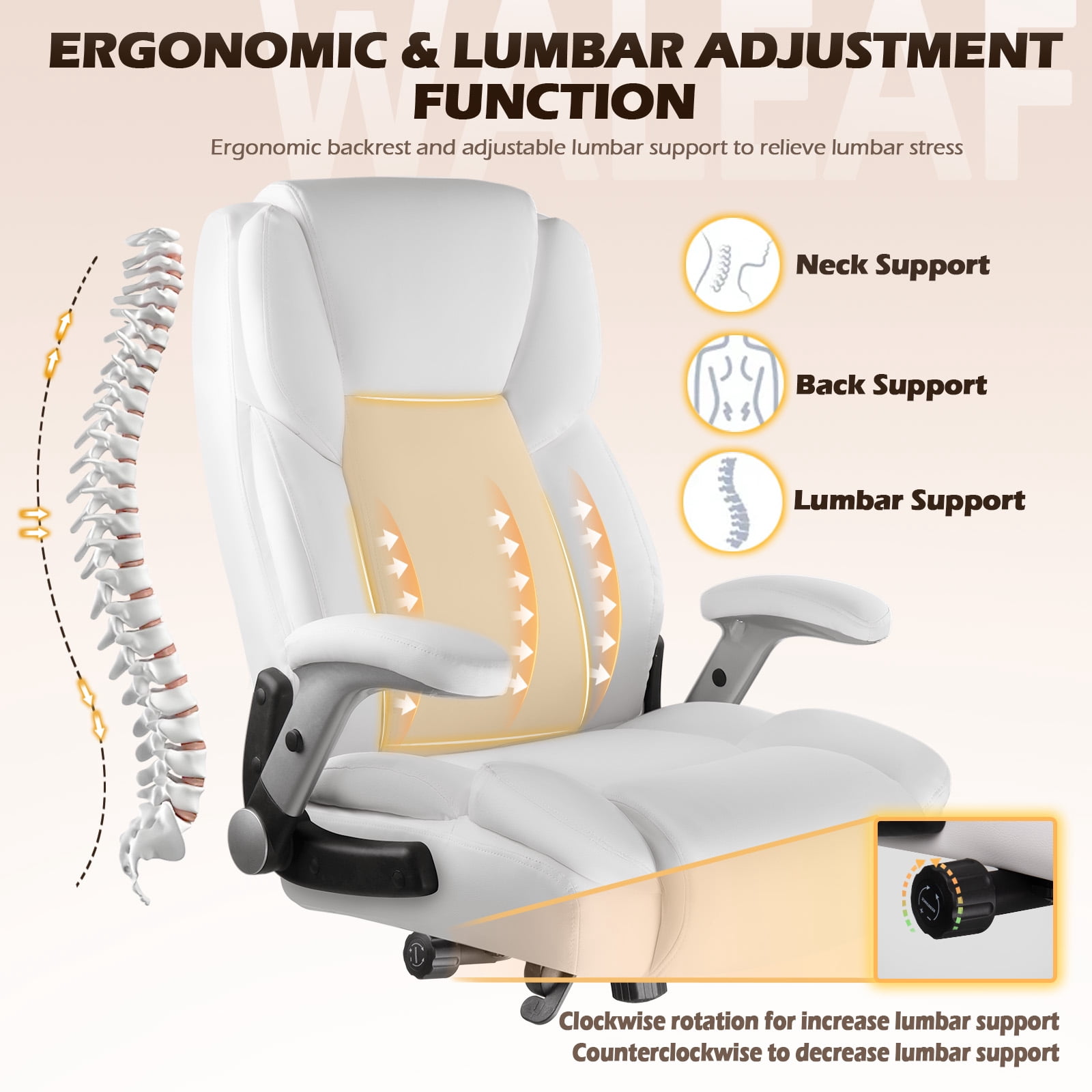 Waleaf Big and Tall Executive Office Chair with Flip-up & Adjustable Arms-Adjustable Lumbar Support,Heavy Duty High Back Computer Chair for Adults