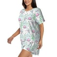 thumbnail image 3 of Womens Pajama Sets With Pocket, Cartoon Smiling Cute Rabbit Flower Lounge Sets Short Sleeve Sleepwear PJ Sets for Women, 3 of 6