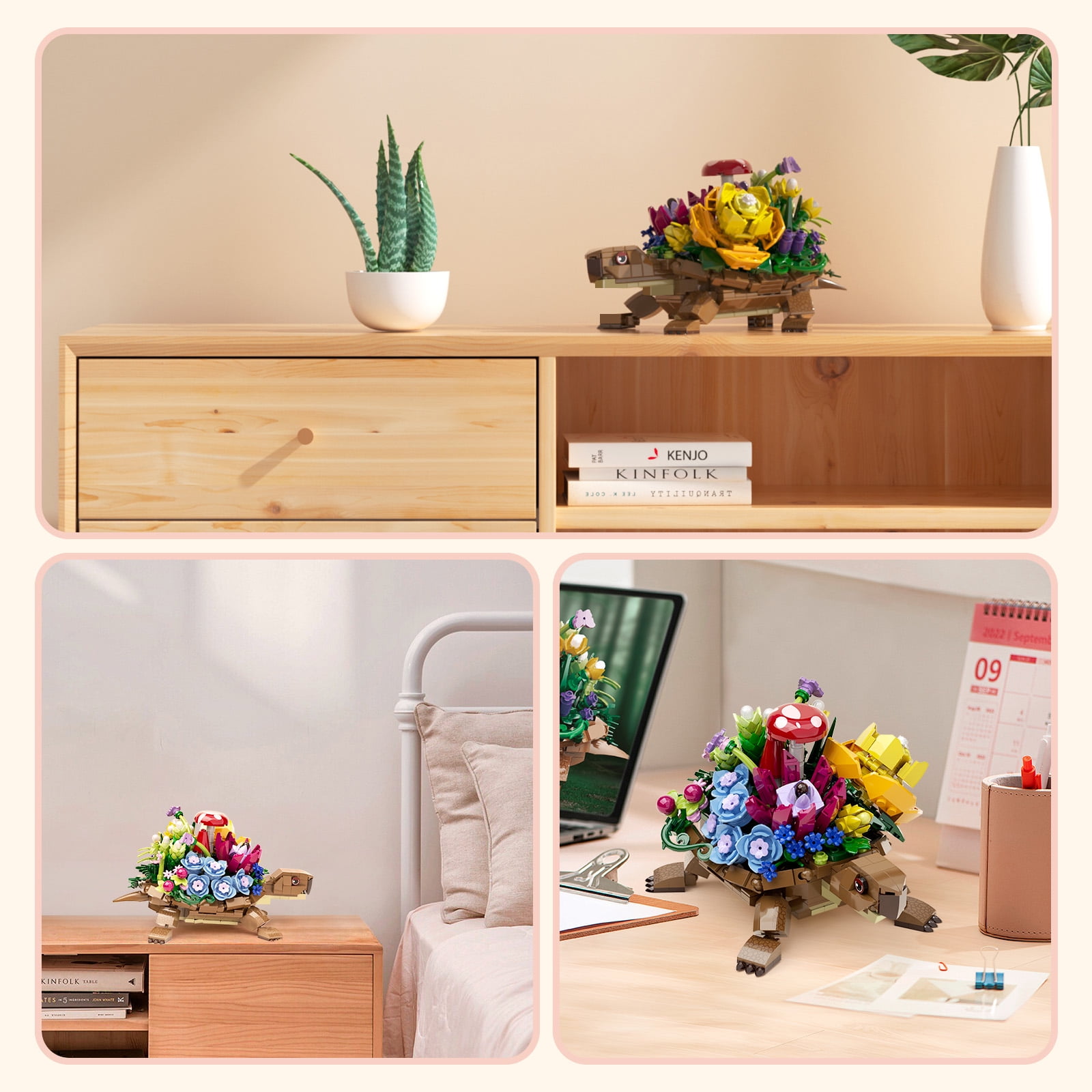 Turtle Planter Flower Pots Building Blocks Set Turtle Succulent Pot Planters Cute Toys with Plants, Succulent, Mushroom Home Office Desk Garden Decor Plant Lovers Gifts for Woman (510Pcs)