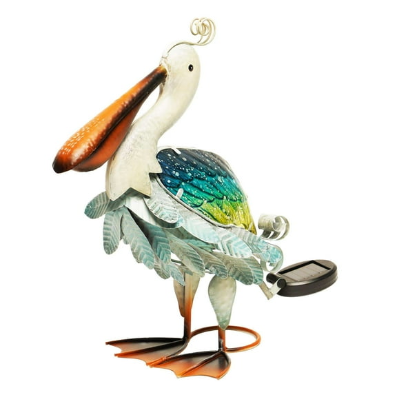 G128 Solar Pelican Garden Statue 17" Coastal Bird Yard Decor with Light for Lawn Patio Backyard