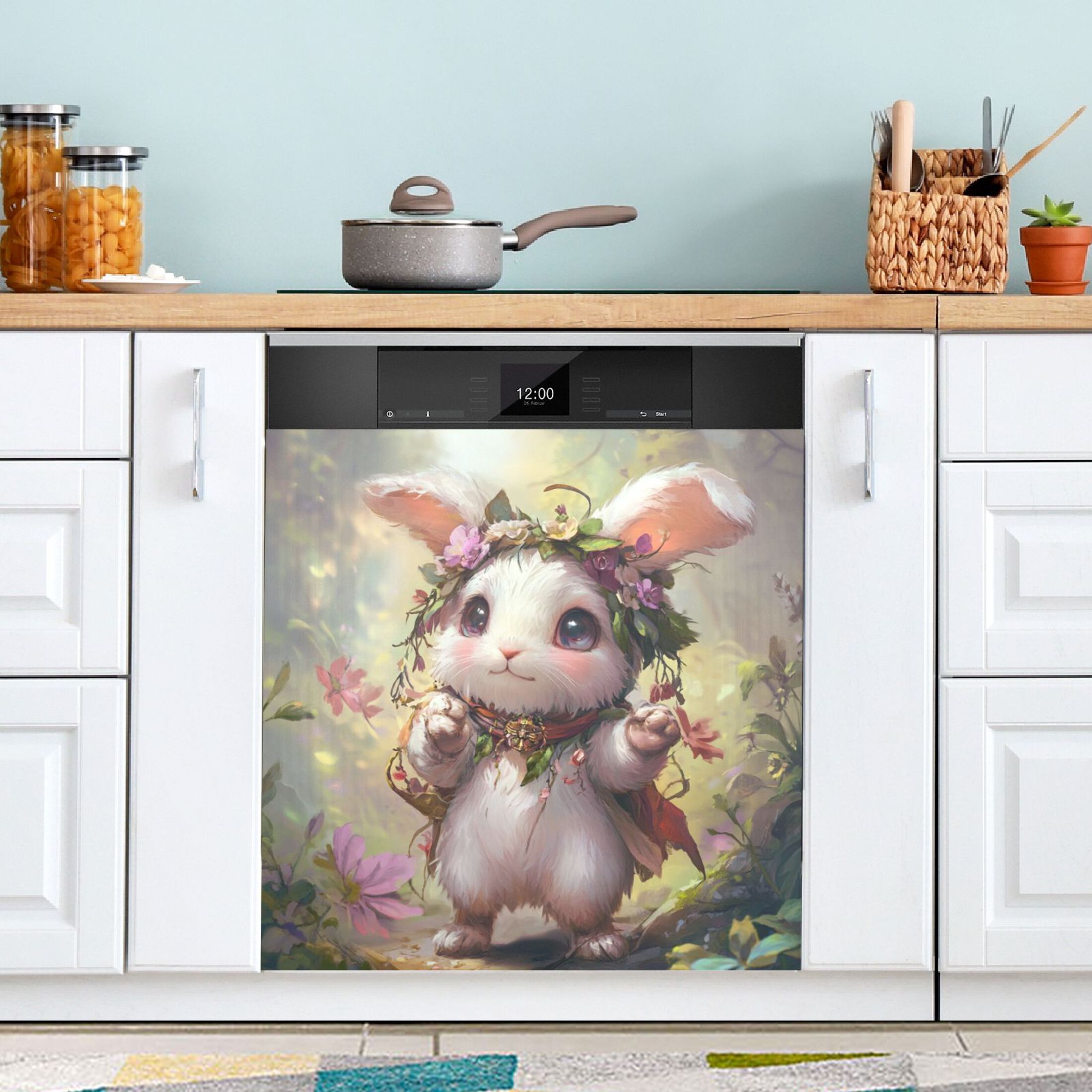 Dishwasher Magnetic Sticker 23x26 Inch Refrigerator Magnetic Sticker Washing Machine Magnetic Sticker Kitchen Panel Magnetic Sticker Home Decor Cartoon Traveling Rabbit