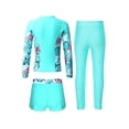 thumbnail image 2 of Yeahdor Kids Girls 3Pcs Rash Guard Swimsuit Set Long Sleeve Swim Jacket with Shorts Leggings Full Body Swimwear Green 14, 2 of 7