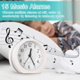 thumbnail image 4 of Reloj despertador analógico, reloj pequeño súper silencioso de 4 pulgadas que no hace tictac con repetición y luz nocturna, reloj despertador de viaje con pilas, diseño simple (blanco) Feliz Sencillez, 4 of 5