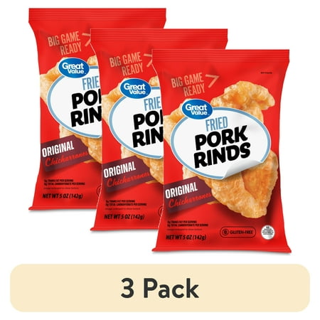 (3 pack) Great Value Original Chicharrones Fried Pork Rinds, 5 oz Bag