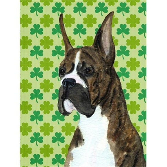 Boxer St. Patricks Day Shamrock Portrait Flag Garden Size