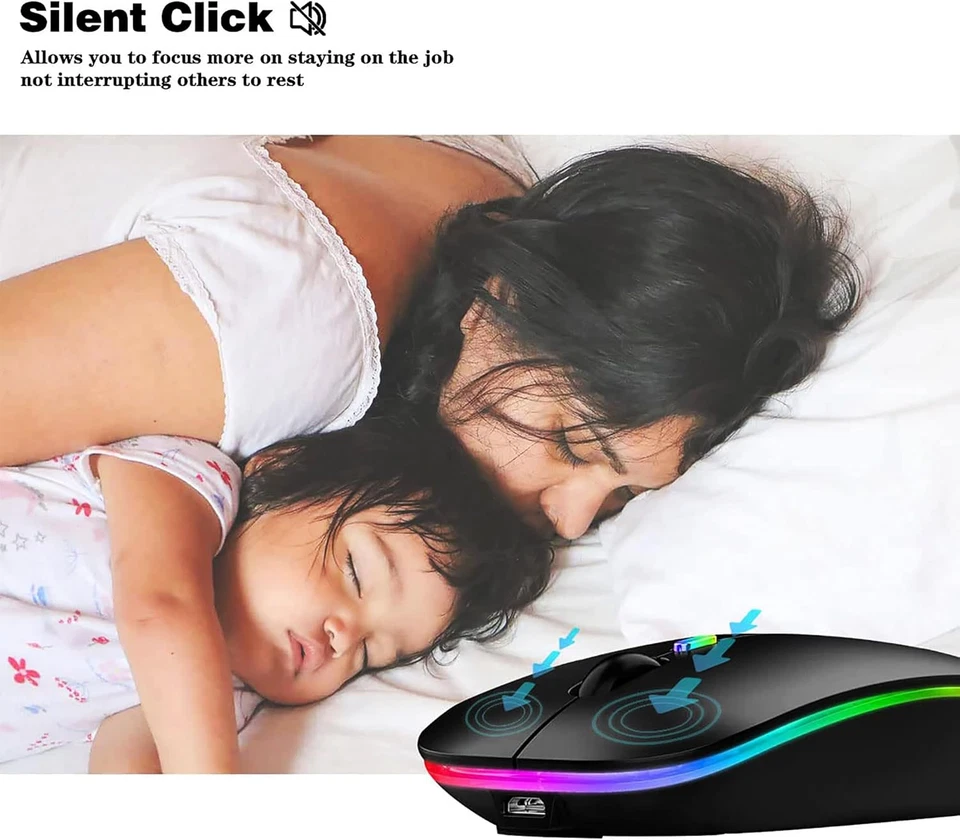 Wireless Bluetooth Mouse Rechargeable Led Silent Slim Laptop Mouse Portable(Blue